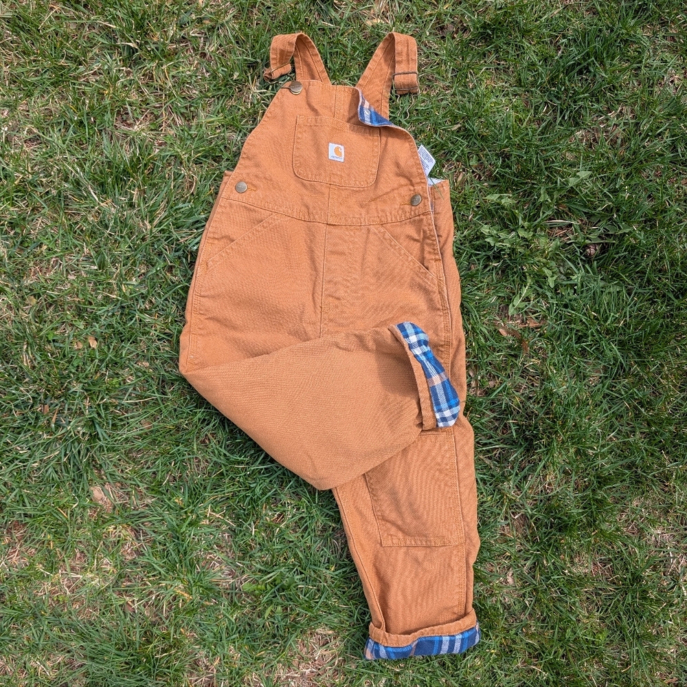 Carhartt Double Knee Flannel Lined Brown Overalls with Kids/ Boys size 4T